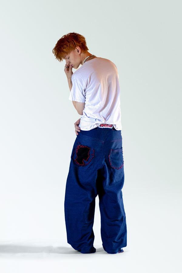 DENIM FRAYED RED